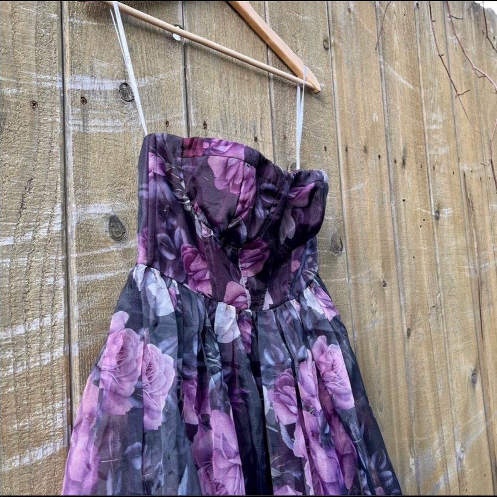 Purple Floral Strapless Bustier Chiffon Organza Maxi Dress 🌿 - Picture 5 of 11